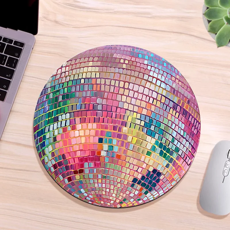 Laptop Accessories Productivity - Runde rosa Discokugel-Mausmatte aus Gummi –