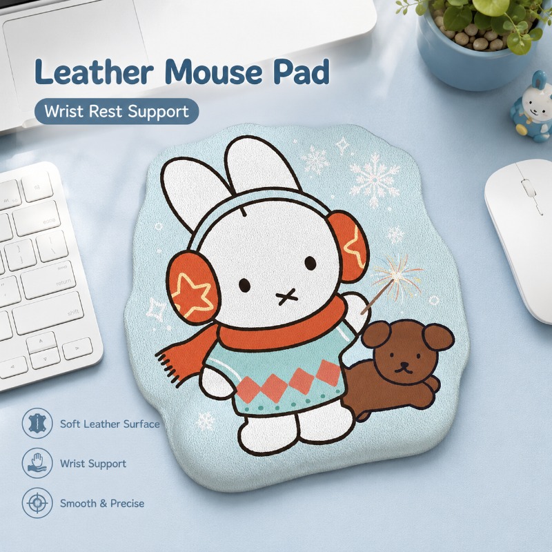 Laptop Office Accessories - Anime Miffy Leder-Mauspad mit Handgelenkauflage, Kleine