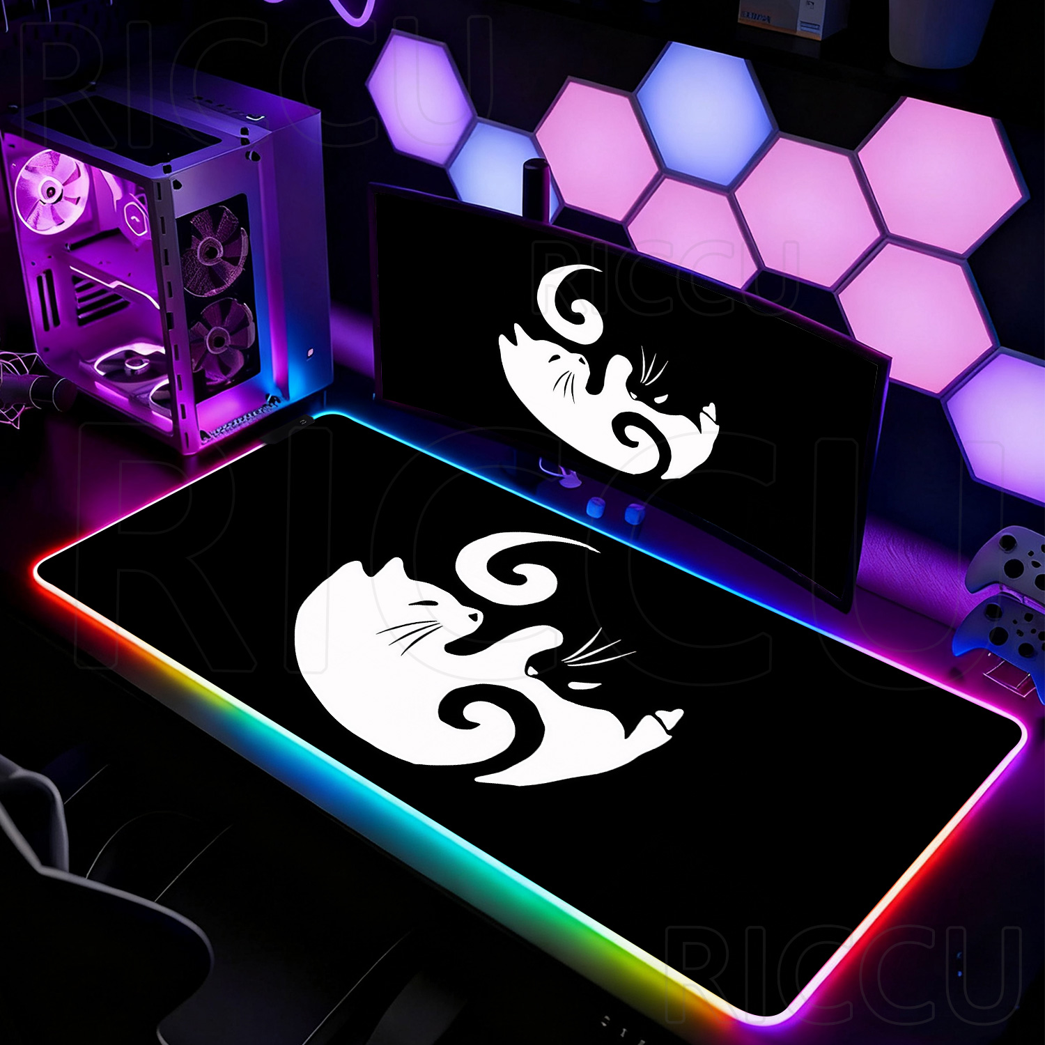Laptop Accessories Rgb - RGB HD Schwarz-Weiß Katzen-Motiv Niedliches Mauspad